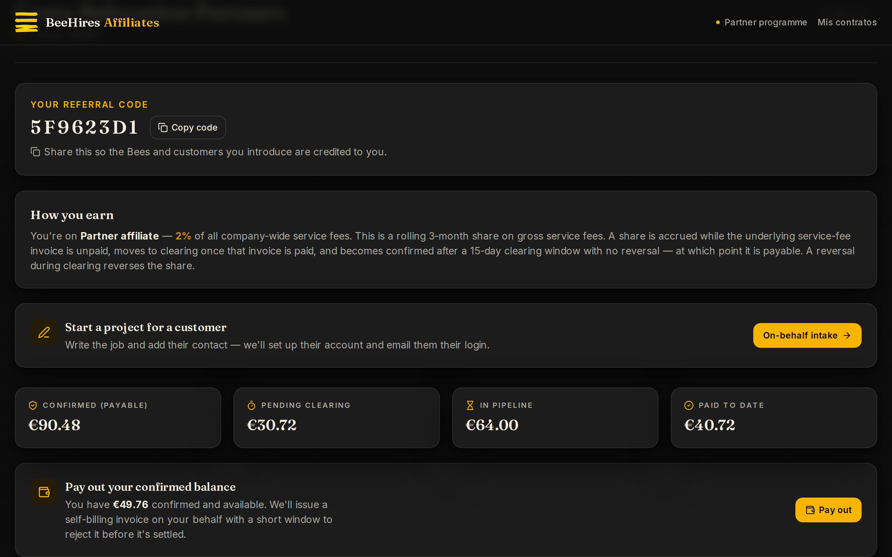 Pay out your confirmed balance in a single click.