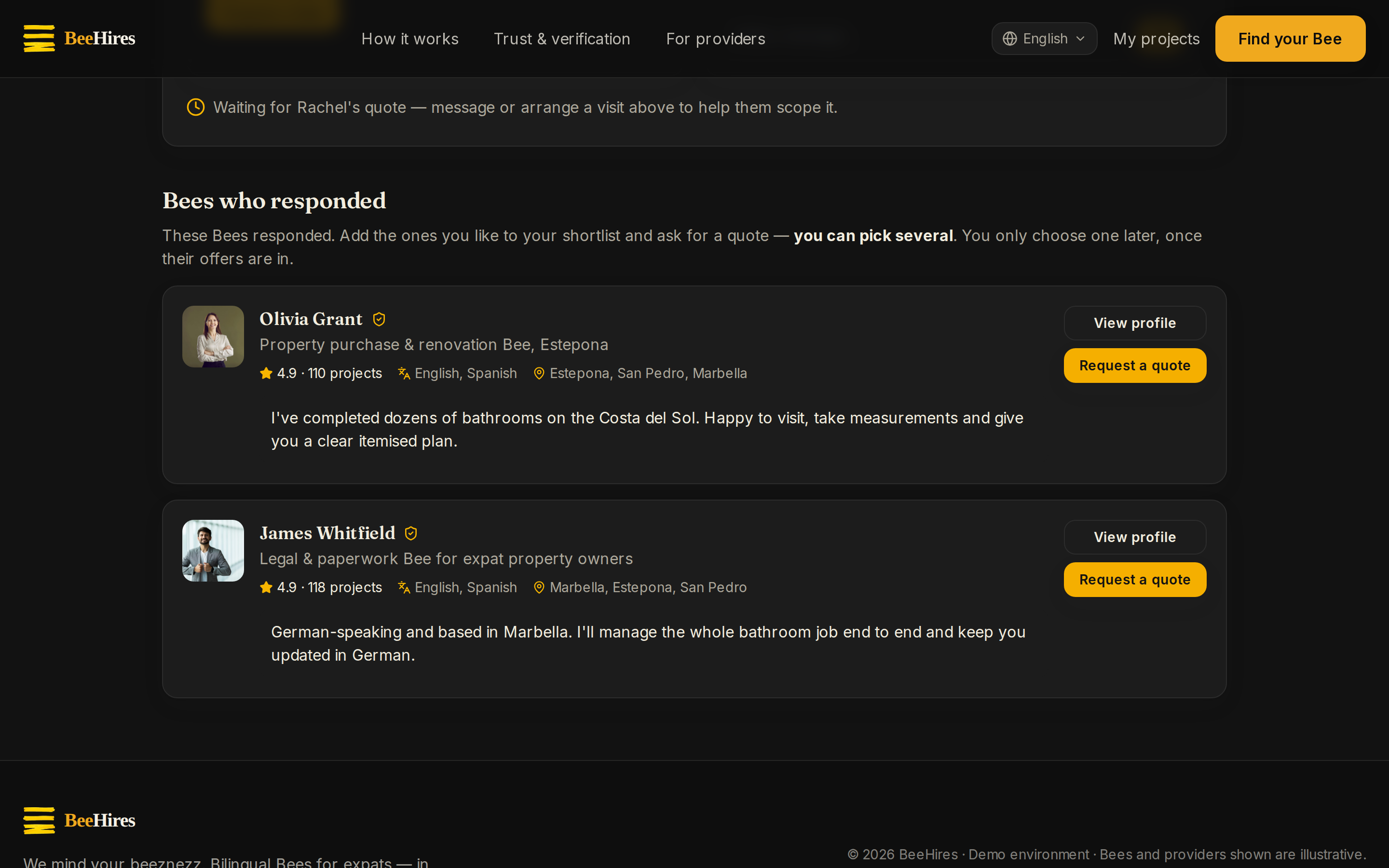 Compare itemised bids from vetted Bees, side by side.